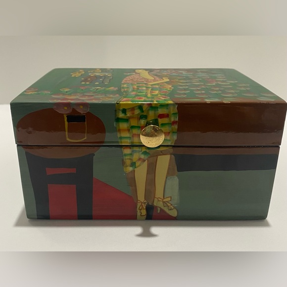 Asian Hand-Painted Lacquer Wood Box Jewelry Japanese Chinese Oriental Hinge Lid - Picture 4 of 16